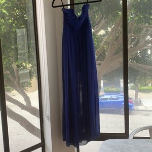 High low blue evening gown